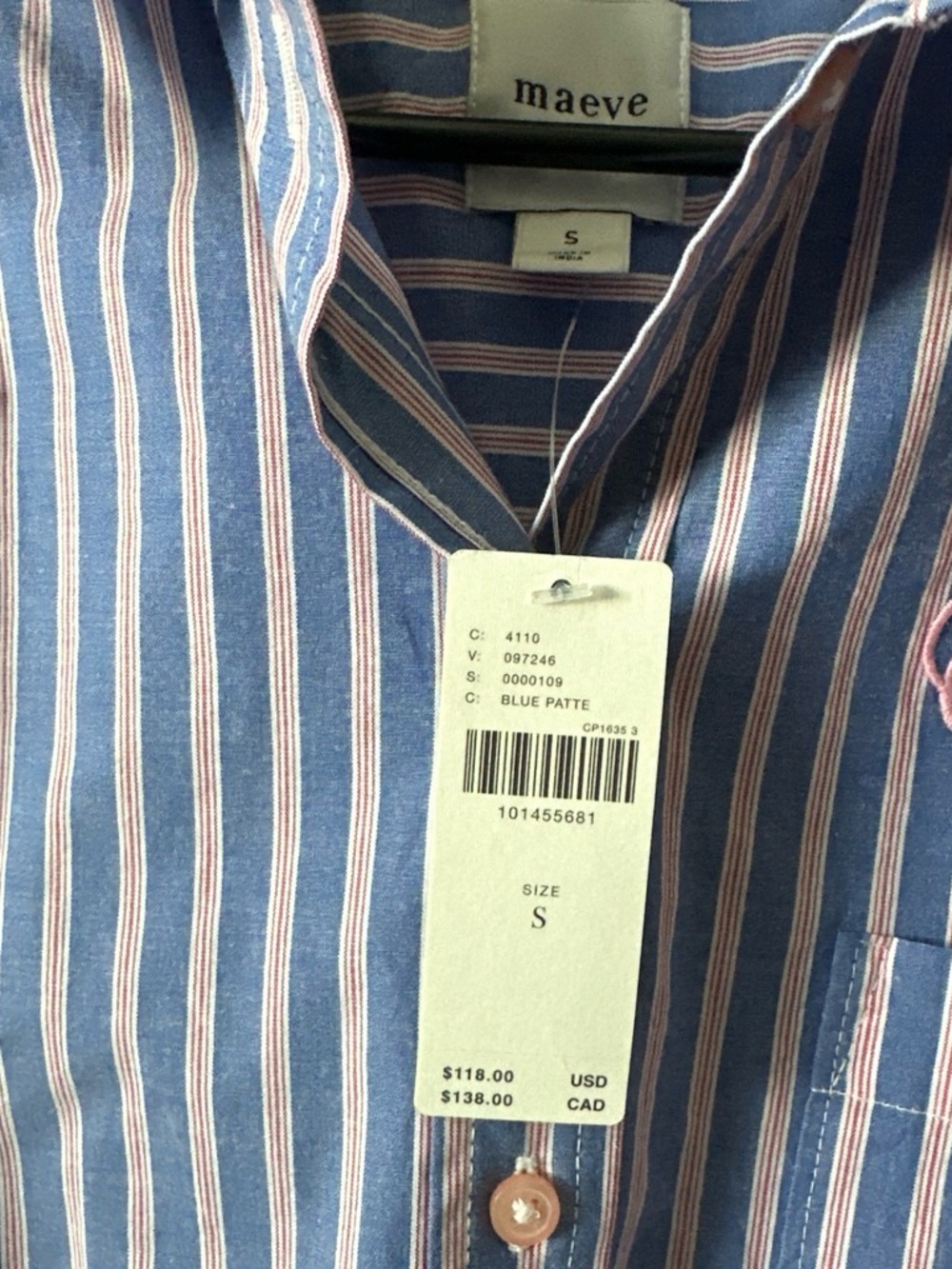 Maeve Blue and Pink Striped Button-Down Shirt